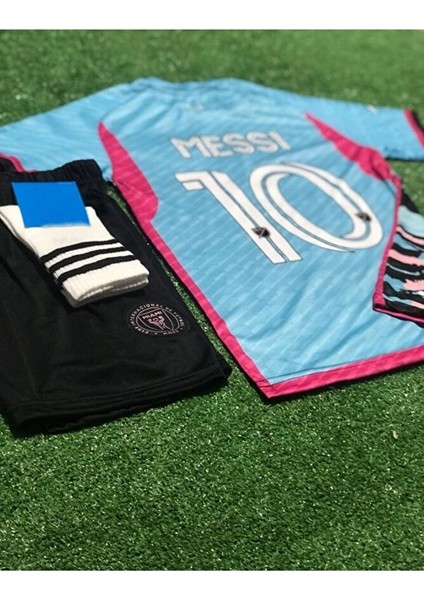 Miami 2023/24 Yeni Sezon Lionel Messi Çocuk Forması Şort Çorap 3'lü Set (Blue-Black)