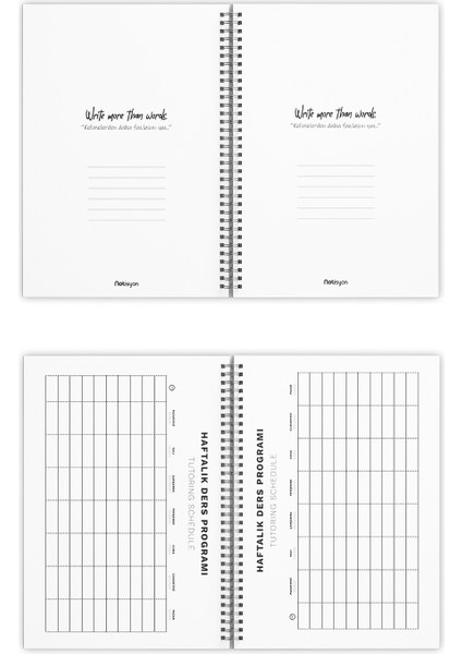 A5 Spiralli Okul Defteri 120 Sayfa 4’lü Set, 2 Çizgili - 2 Kareli Defter, Notebook, Ders Programlı