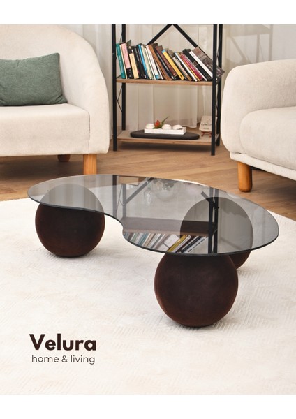 Modern Orta Sehpa & Küre Sehpa & Top Sehpa & Füme Fasulye Cam & Flok (Kadifemsi Top Sehpa) fiyatları