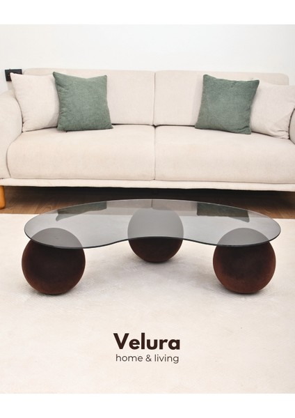 Modern Orta Sehpa & Küre Sehpa & Top Sehpa & Füme Fasulye Cam & Flok (Kadifemsi Top Sehpa) fırsatları