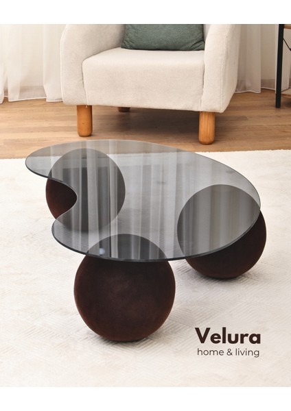 Modern Orta Sehpa & Küre Sehpa & Top Sehpa & Füme Fasulye Cam & Flok (Kadifemsi Top Sehpa) indirimleri