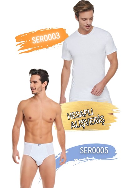 Erkek Sıfır Yaka Penye Atlet ve Slip Külot Takım 6'lı Set (12 Parça) SER0003 - SER0005