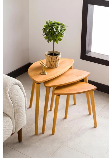 Premium Modern Tasarım 3’lü Masif Doğal Ahşap Zigon Sehpa Seti fiyatları