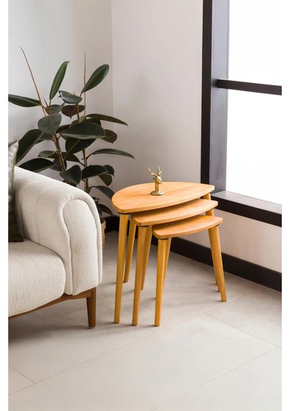 Premium Modern Tasarım 3’lü Masif Doğal Ahşap Zigon Sehpa Seti indirimleri