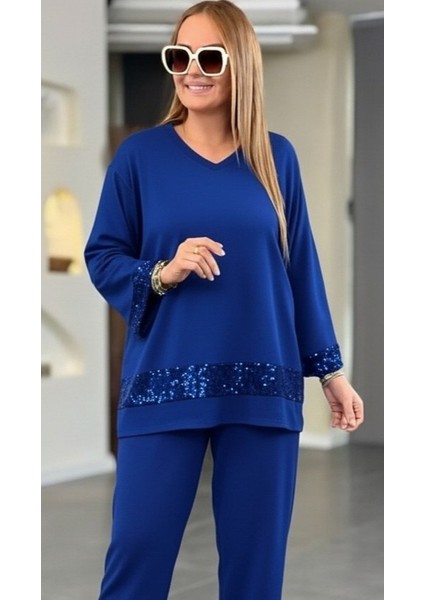Kadın Uzun Kollu V Yakalı Pulpayet Viskon Iki Iplik Bluz ve Pantolon Takım fiyatları
