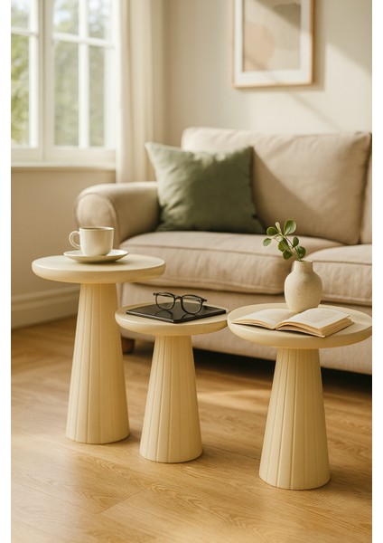 Krem Renk Ahşap Mantar Sehpa Seti – 3’lü Doğal Zigon ve Fiskos Takımı fiyatları