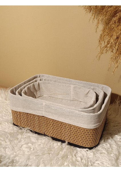 3'lü Bambu Içi Bezli Kutu / Organizer / Düzenleyici fiyatları