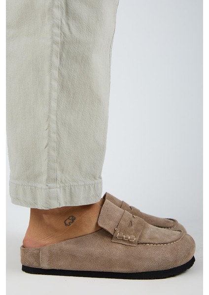 Ziva 2 Kadın Hakiki Deri Loafer Sabo Vizon Terlik