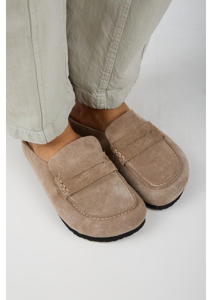 Ziva 2 Kadın Hakiki Deri Loafer Sabo Vizon Terlik fiyatları