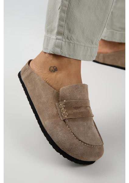 Ziva 2 Kadın Hakiki Deri Loafer Sabo Vizon Terlik fırsatları