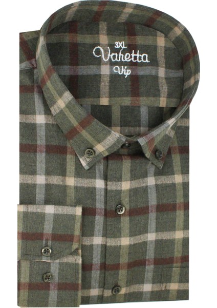 Büyük Beden Erkek Yeşil Yünlü Kışlık Gömlek – Cepli Geniş Kesim Flanel Model