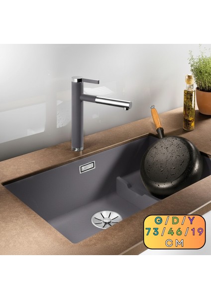 Granit Evye Sakai Series Anthracite 73x46 (ANTRASİT), Mutfak Eviyesi, Sepet Hazneli