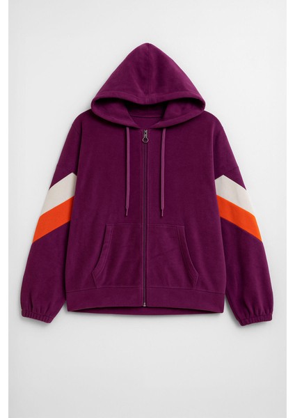 Kadın Fermuarlı Kapüşonlu Cepli Mor Polar Sweatshirt fiyatları