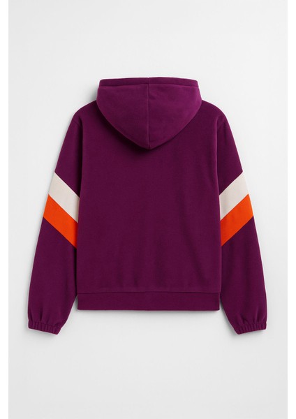 Kadın Fermuarlı Kapüşonlu Cepli Mor Polar Sweatshirt modelleri