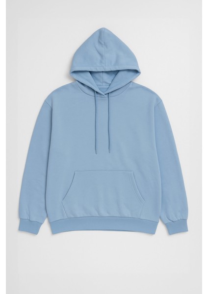 Kadın Kapüşonlu Cepli Yazı Baskılı Mavi Sweatshirt fiyatları