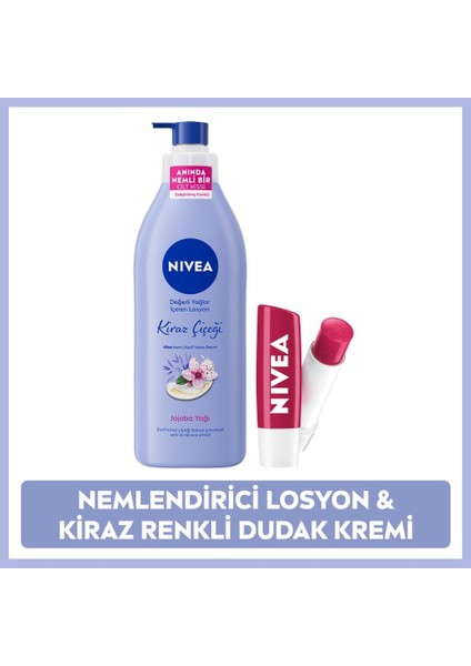 Kiraz Çiçeği Vücut Losyonu 400ML ve Kiraz Dudak Bakım Kremi,nemlendirici,kuru Cilt