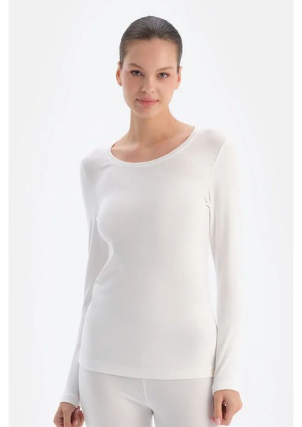 502 Kadın Uzun Kollu O Yaka Termal Üst Içlik-Ekru