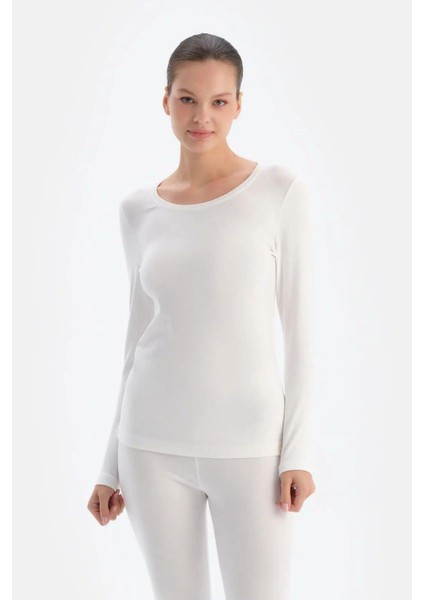 502V504 Kadın Uzun Kollu O Yaka Termal Içlik Takım-Ekru