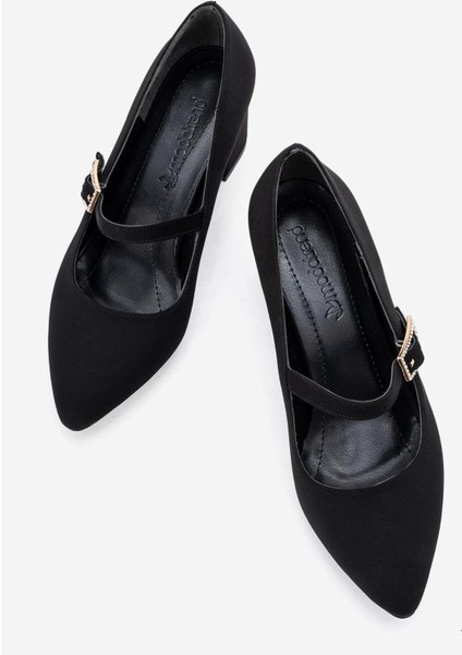 Kadın Tokalı Biyeli Topuklu Ayakkabı; Siyah Zra fırsatları