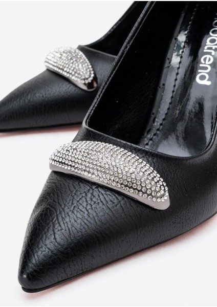Taşlı Kadın Stiletto Ayakkabı Siyah Cilt modelleri