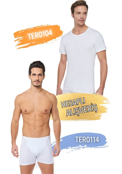 Erkek Ribana Bisiklet Yaka Atlet ve Likralı Boxer Takım 6'lı Set (12 Parça) TER0104 - TER0114