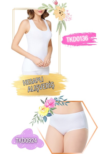 Kadın Ribana Geniş Askılı Atlet ve Bato Külot Takım 6'lı Set (12 Parça) TKD0136 - TKD0924