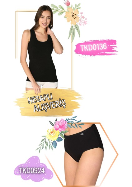 Kadın Ribana Geniş Askılı Atlet ve Bato Külot Takım 6'lı Set (12 Parça) TKD0136 - TKD0924 fırsatları