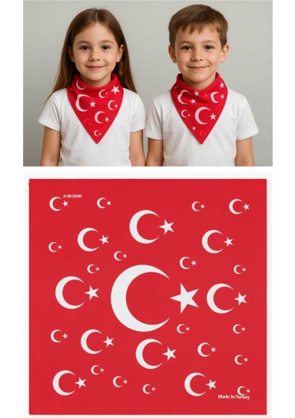 Kırmızı Ay Yıldız Türk Bayrağı Temalı Pamuk Kumaş Fular - Bandana - 23 Nisan, 29 Ekim, 19 Mayıs