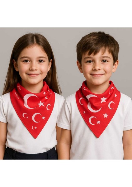 Kırmızı Ay Yıldız Türk Bayrağı Temalı Pamuk Kumaş Fular - Bandana - 23 Nisan, 29 Ekim, 19 Mayıs modelleri