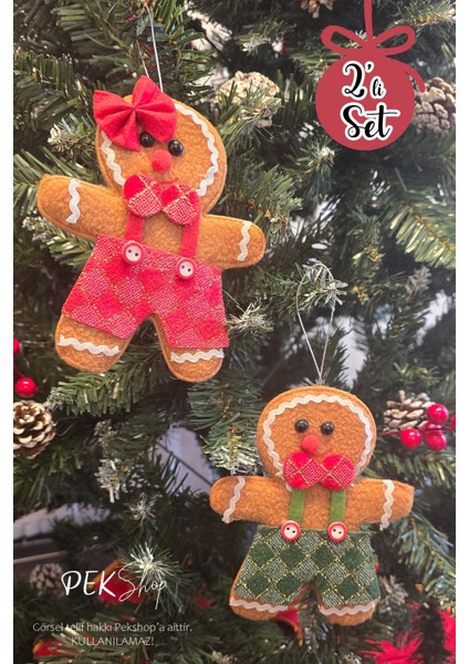 2li Kurabiye Adam Kurabiye Kadın Yılbaşı Ağaç Süsü Lüks 2li Çam Ağaç Süsü