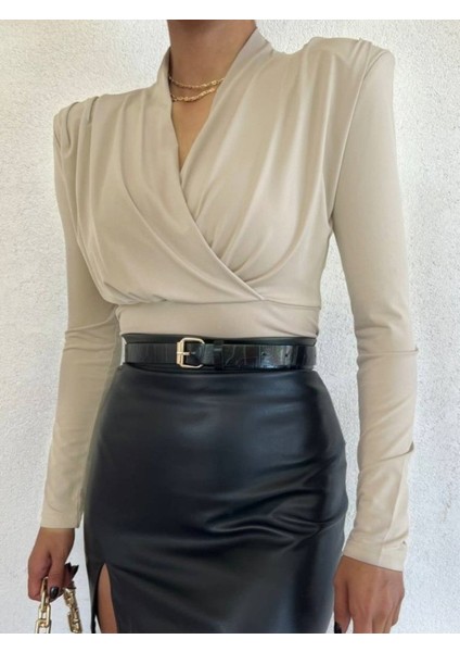 Vatkalı Kruvaze Model Sandy Bluz-Bej modelleri