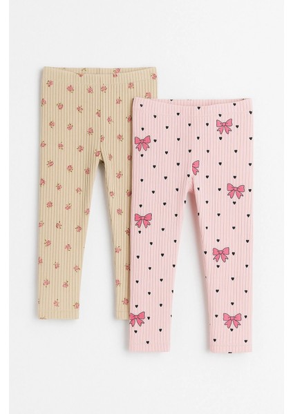 Çiçek ve Kurdela Baskılı Kız Çocuk 2'li Tayt 20605-1