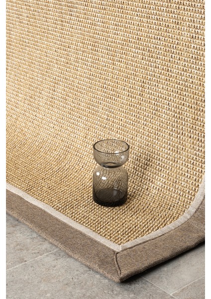 Bombay Bej Halı Kahve Bej Bordürlü Kolay Temizlenen Hasır Dokulu Sisal Halı 664 indirimleri