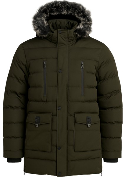 Erkek Yeşil Erkek Outdoor Su Geçirmez Kapüşonlu Kışlık Kaban – Rüzgar ve Yağmura Dayanıklı Mont&kaban