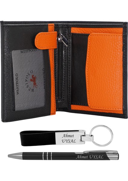 West Polo Deri Isme Özel Erkek Cüzdan Isme Özel Kalem ve Anahtarlık