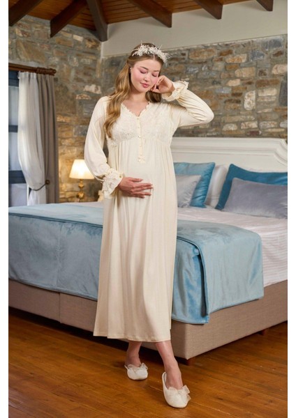 Kadın Krem Lohusa Gecelik 26326