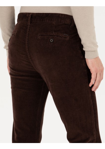 Erkek Koyu Kahverengi Slim Fit Kadife Kanvas Pantolon 50259715-VR084