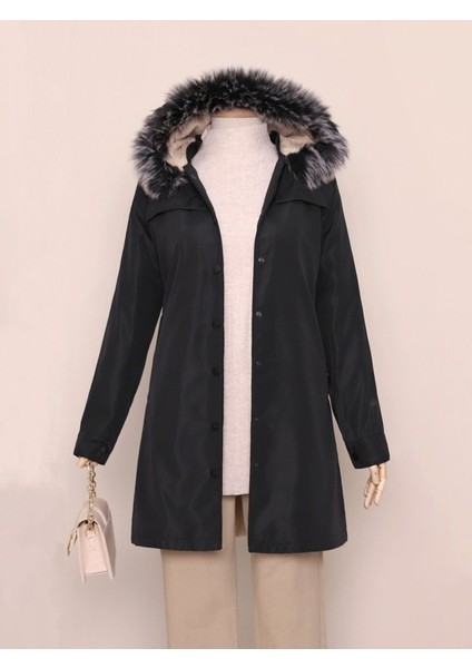 Alpaco Çıkma Kapşonlu Çıtçıtlı Cepli Kısa Kaban -Siyah -Collectıon fiyatları