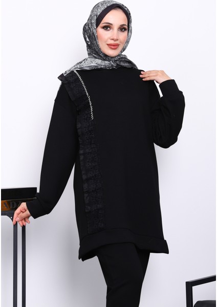 Siyah Dik Yaka Tül İşlemeli Tunik modelleri