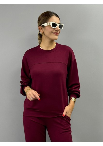 Kadın Uzun Kollu Bisiklet Yaka Viskon Iki Iplik Bluz ve Pantolon Ikili Takım indirimleri