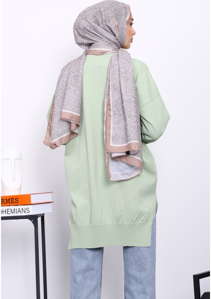 Mint Yeşili Kazayağı Desenli Soğuk İplik Triko Tunik fırsatları