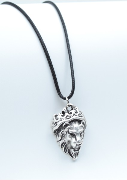 Aslan Kral Gümüş Kaplama Deri Ip Kolye