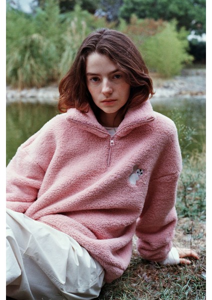 Sugar Glider Sherpa Quarter-Zip Sweatshirt - Pembe modelleri