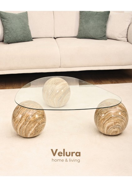 Modern Orta Sehpa & Küre Sehpa & Top Sehpa & Şeffaf Üçgen Cam & Treverten Mermer modelleri