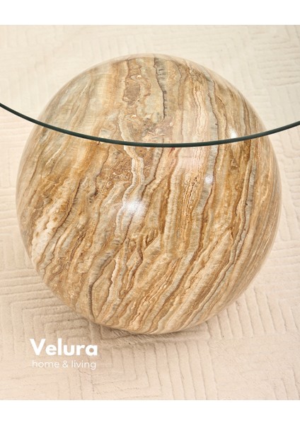 Modern Orta Sehpa & Küre Sehpa & Top Sehpa & Şeffaf Üçgen Cam & Treverten Mermer indirimleri