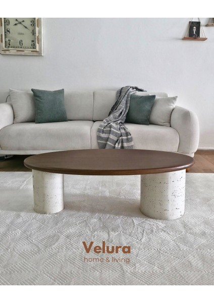 Zag Orta Sehpa - Ceviz Tabla & Taş Desen Ayak