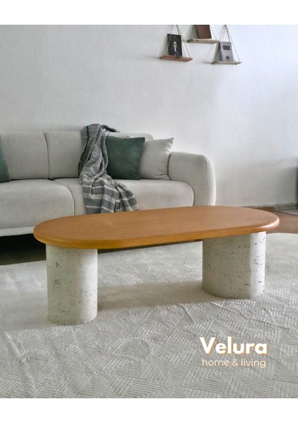 Doğal Meşe Tabla & Taş Dokulu Ayak - Zag Orta Sehpa fiyatları