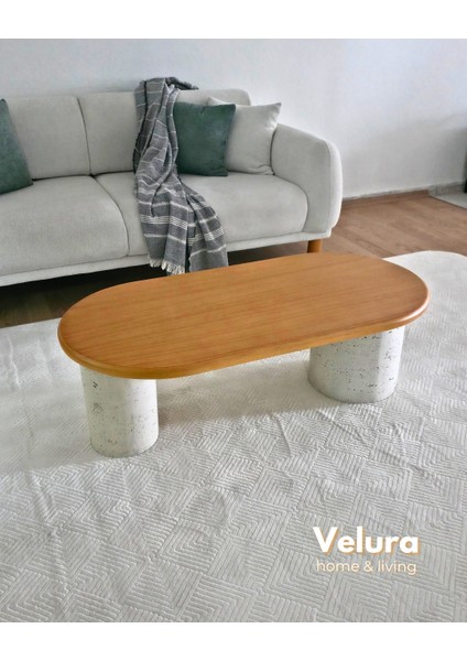 Doğal Meşe Tabla & Taş Dokulu Ayak - Zag Orta Sehpa fırsatları