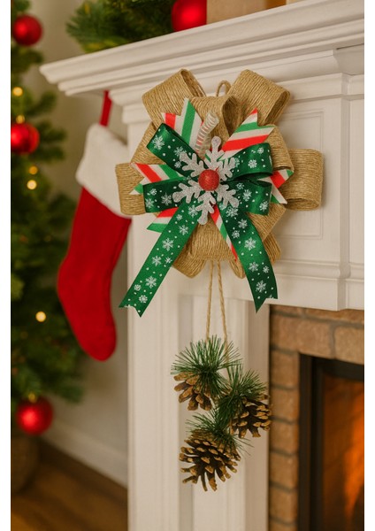 Dekoratif Yılbaşı Kapı Duvar Süsü–sarkıt Model Çam Kozalaklı ve Kurdele Detaylı 40 cm fırsatları