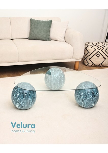 Modern Orta Sehpa & Küre Sehpa & Top Sehpa & Şeffaf Üçgen Cam & Ocean